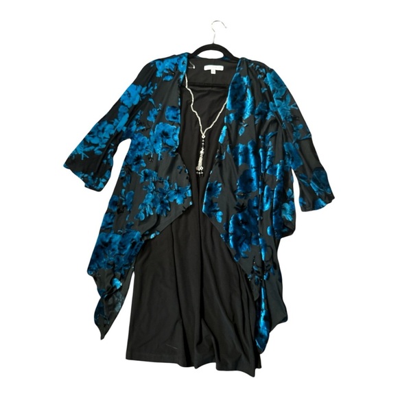 Studio One New York Black Teal Floral Velvet Overlay Dress with Necklace |Size S - Picture 12 of 13
